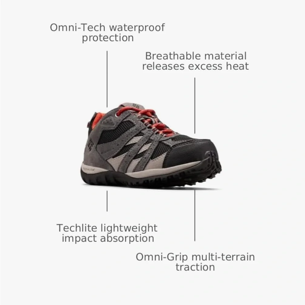 Columbia Kids Gray and Black Hiking Sneakers with Red Lining